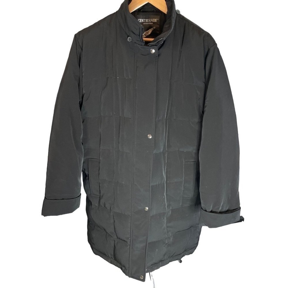 Centigrade Black Quilted Long Down Blend Filled Full Zip Coat Sz XL